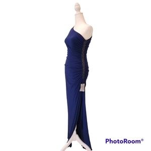 NEW Laundry by Shelli Segal One Shoulder Beaded Gown Navy Size 4